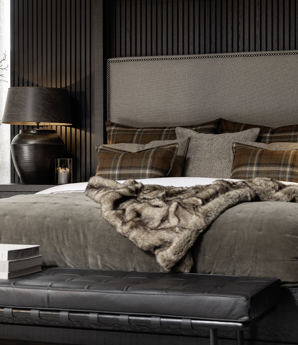 Copenhagen tall upholstered Headboard with stud detail-Renaissance Design Studio