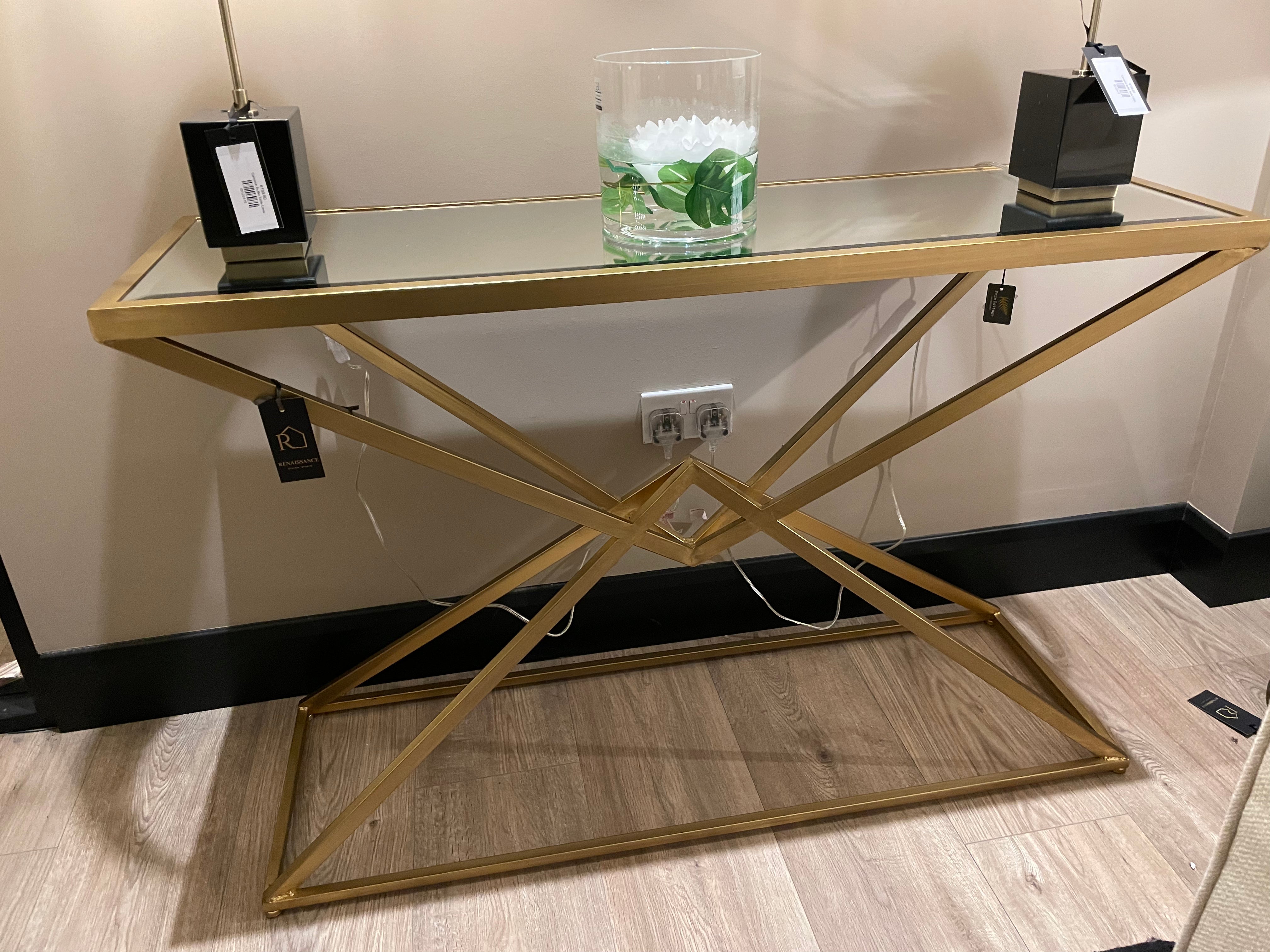 Corset Console Table in antiqued brushed Brushed Gold 100 cm-Renaissance Design Studio