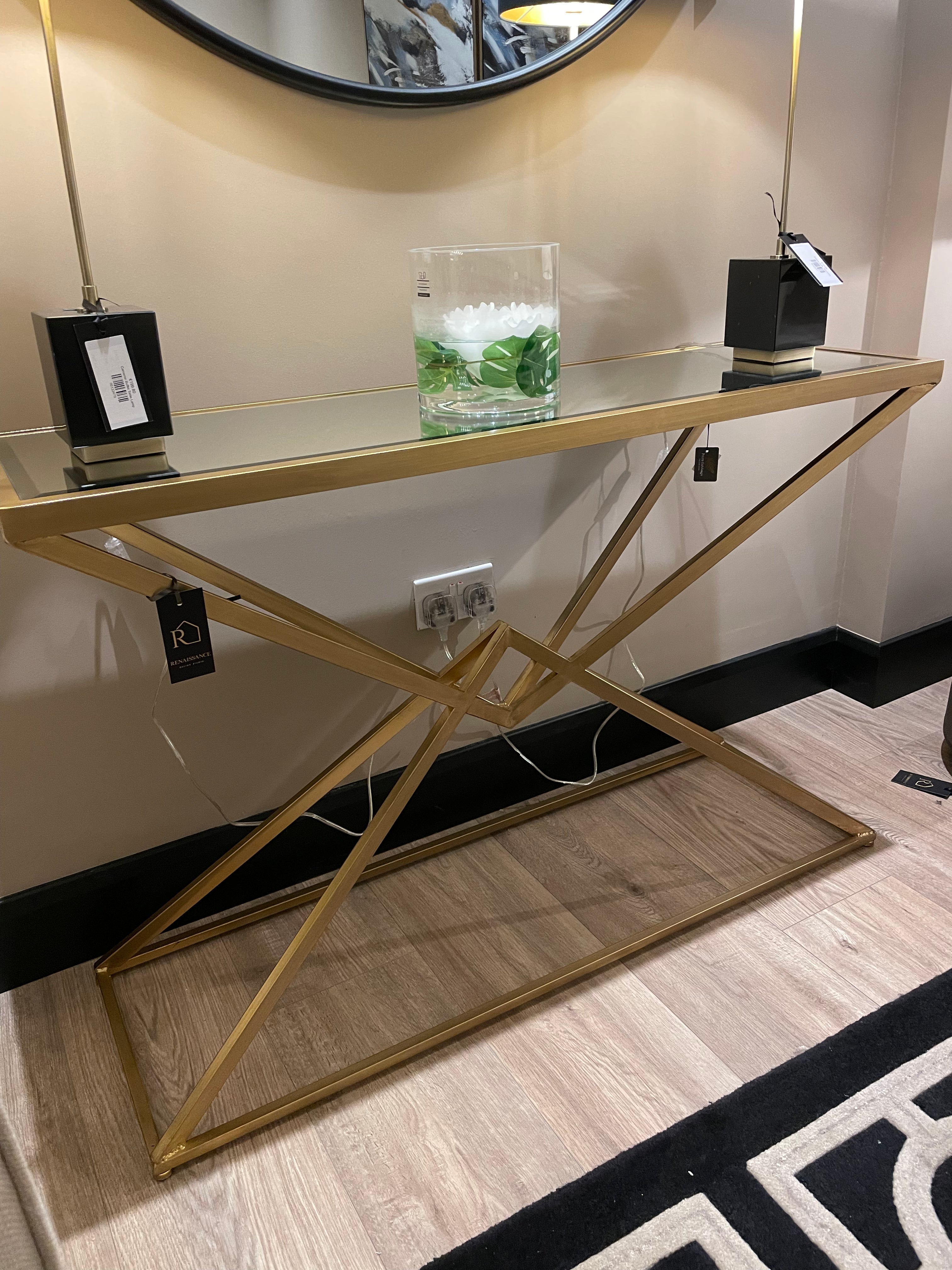 Corset Console Table in antiqued brushed Brushed Gold 100 cm-Renaissance Design Studio