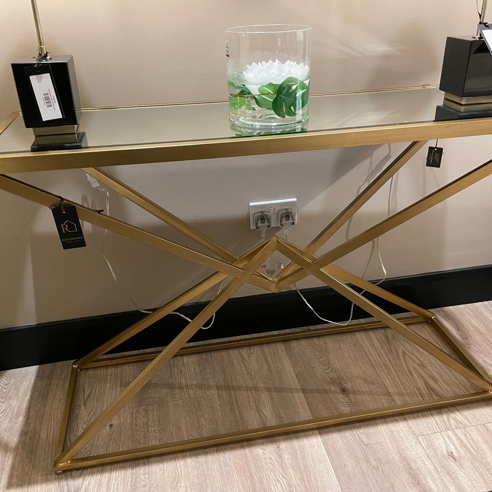 Corset Console Table in antiqued brushed Brushed Gold