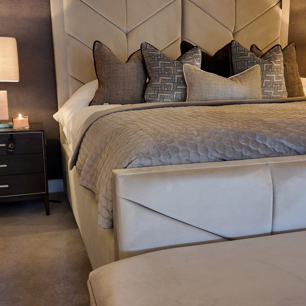 Custom made Chevron Bed with High Headboard-Renaissance Design Studio