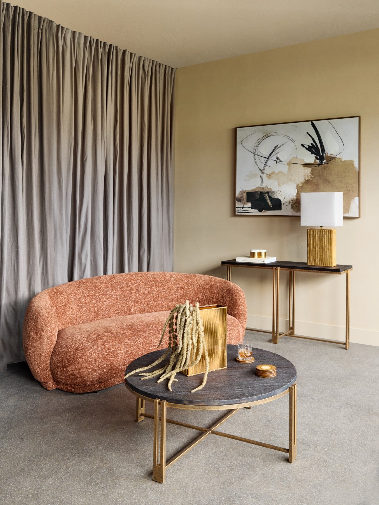 Darby Black Sandblasted Wood and Champagne Frame Coffee Table-Renaissance Design Studio