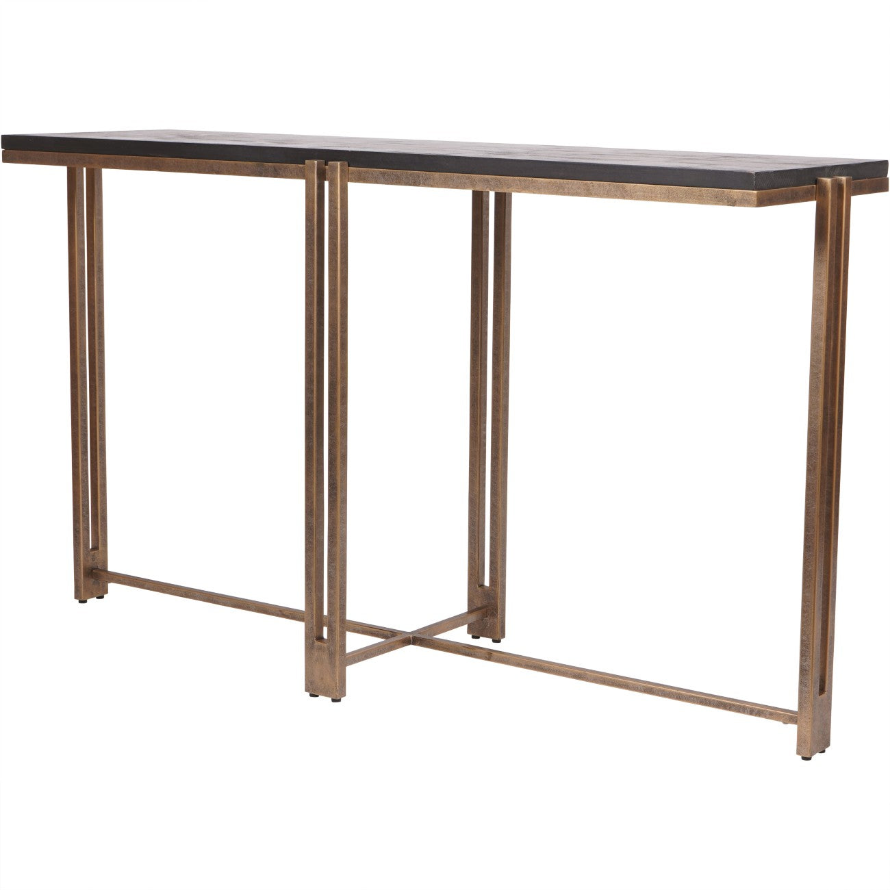 Darby Black Sandblasted Wood and Champagne Frame Side Table-Renaissance Design Studio