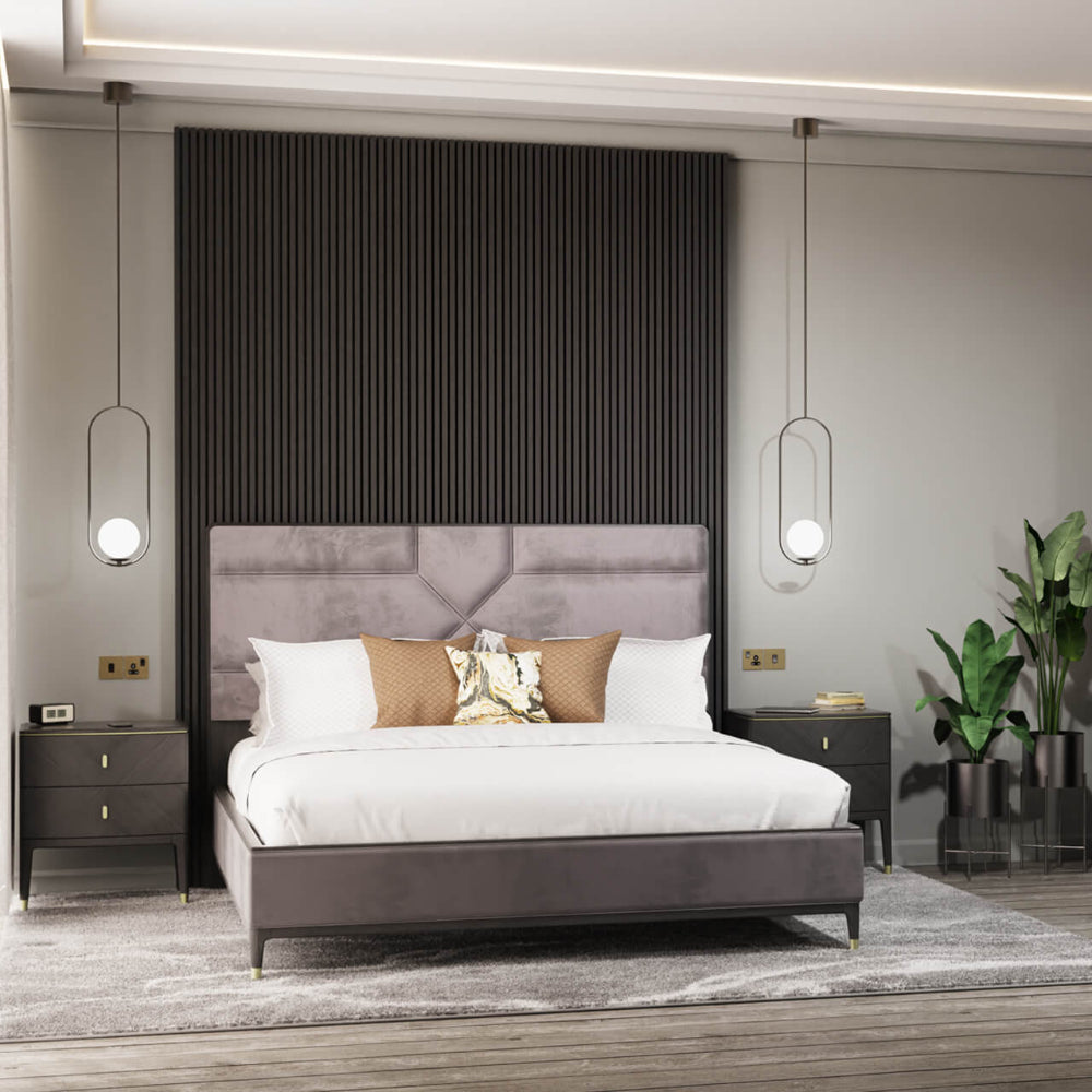 Darcy Art Deco bed in Sand or Ebony-Beds & Bed Frames-Renaissance Design Studio