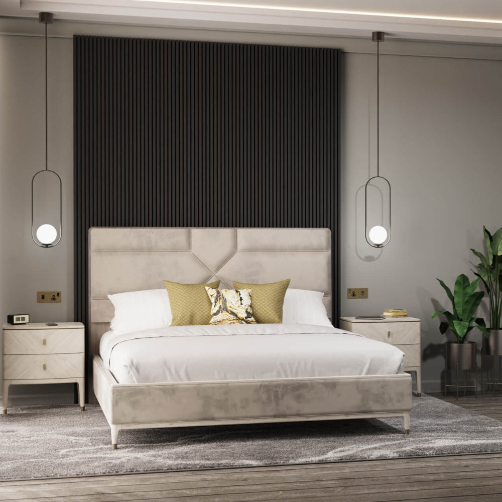 Darcy Art Deco bed in Sand or Ebony