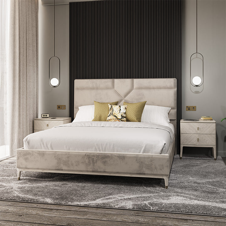 Darcy Art Deco bed in Sand or Ebony