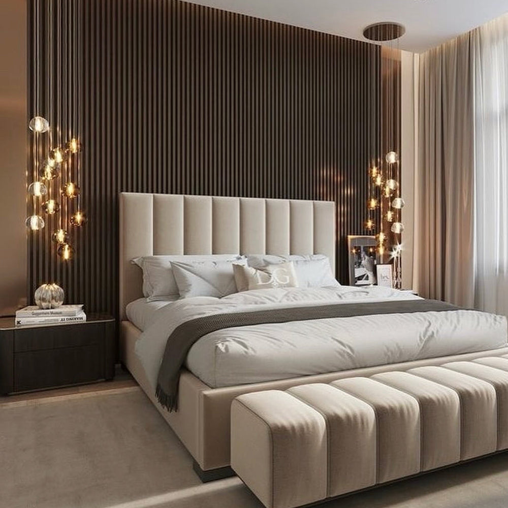 Delta Ottoman gas lift luxury Bed in Cream velvet