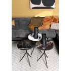Denis side table in jet black with natural marble top-Renaissance Design Studio