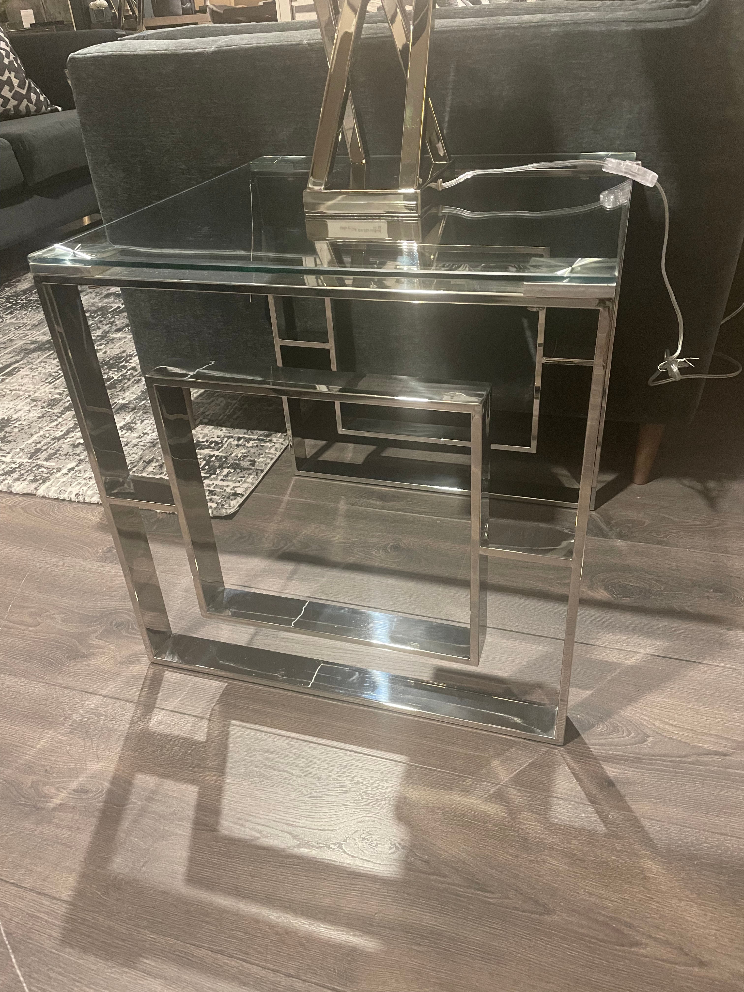Destiny 1 side table in chrome and glass REDUCED.-Renaissance Design Studio