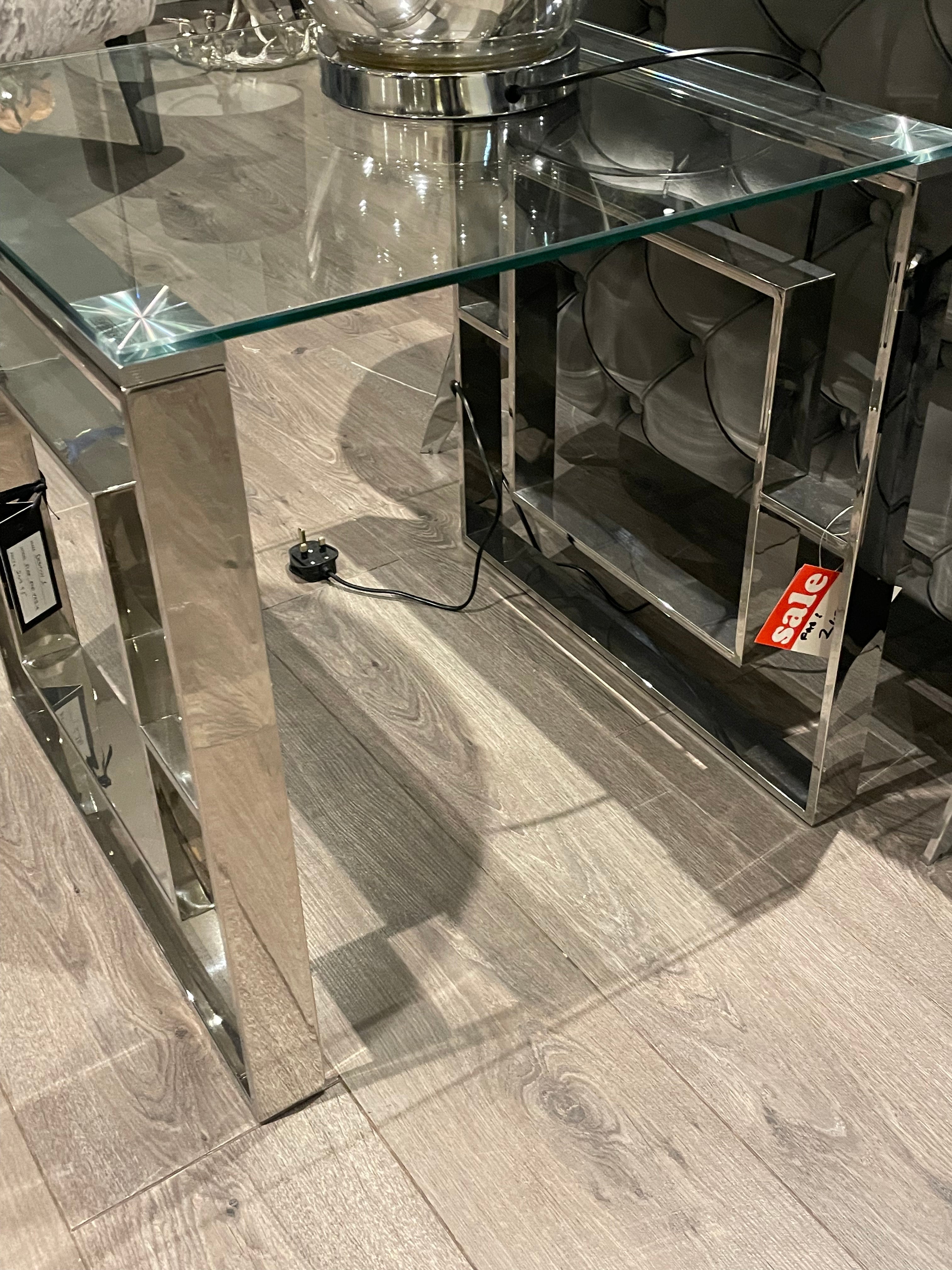 Destiny 1 side table in chrome and glass REDUCED.-Renaissance Design Studio