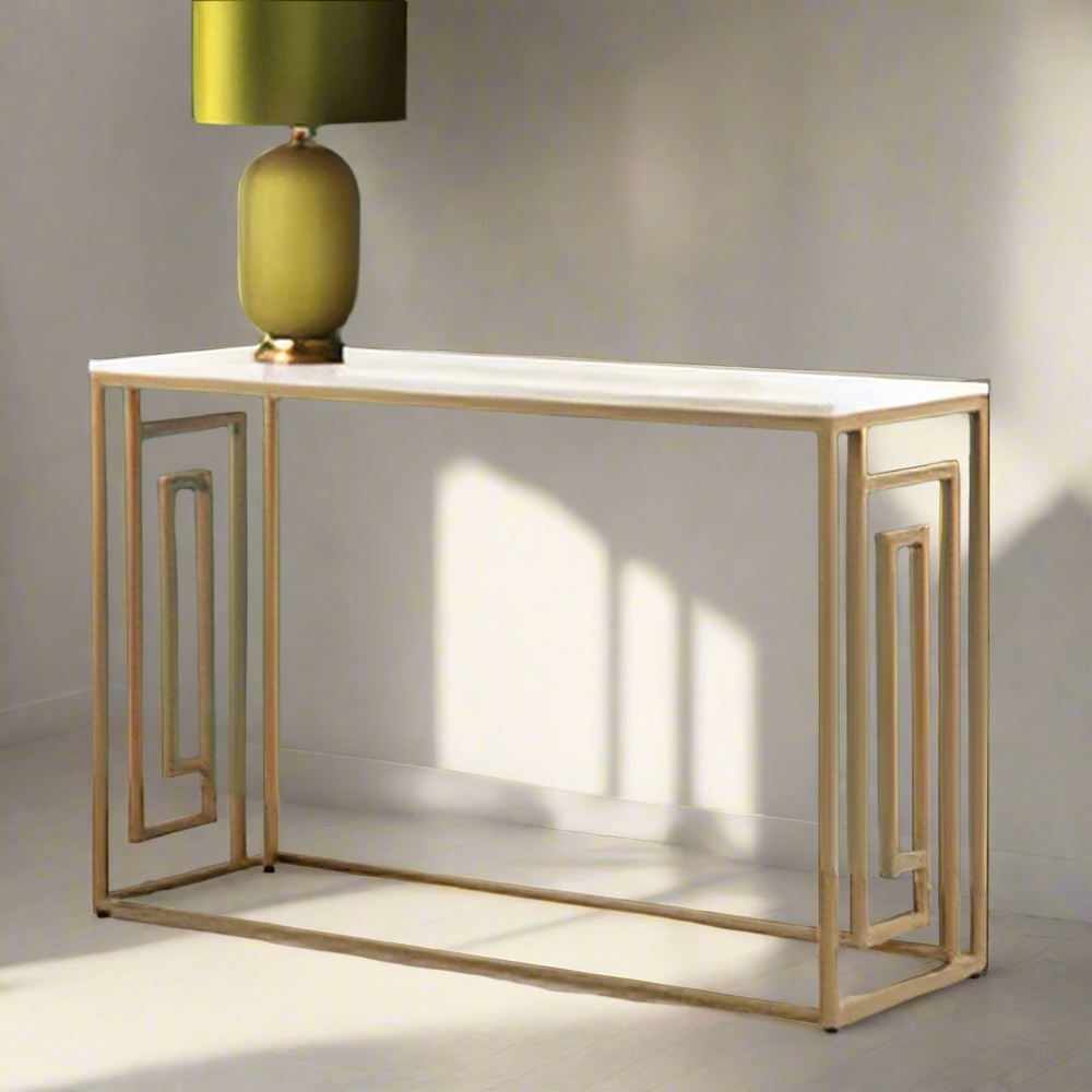 Dillon console table  in gold and cream marble look REDUCED TODAY !  FLASH SALE