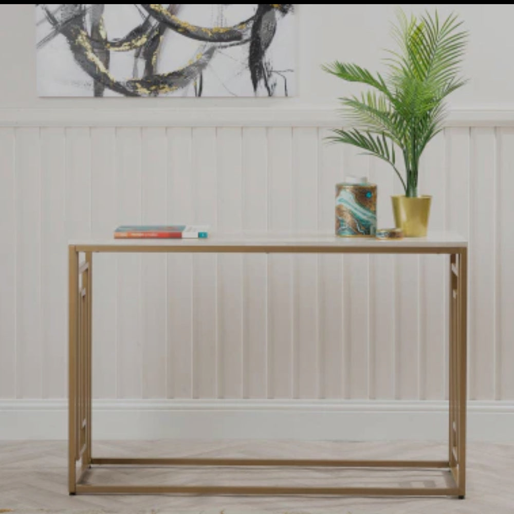 Dillon console table  in gold and cream marble look REDUCED TODAY !  FLASH SALE