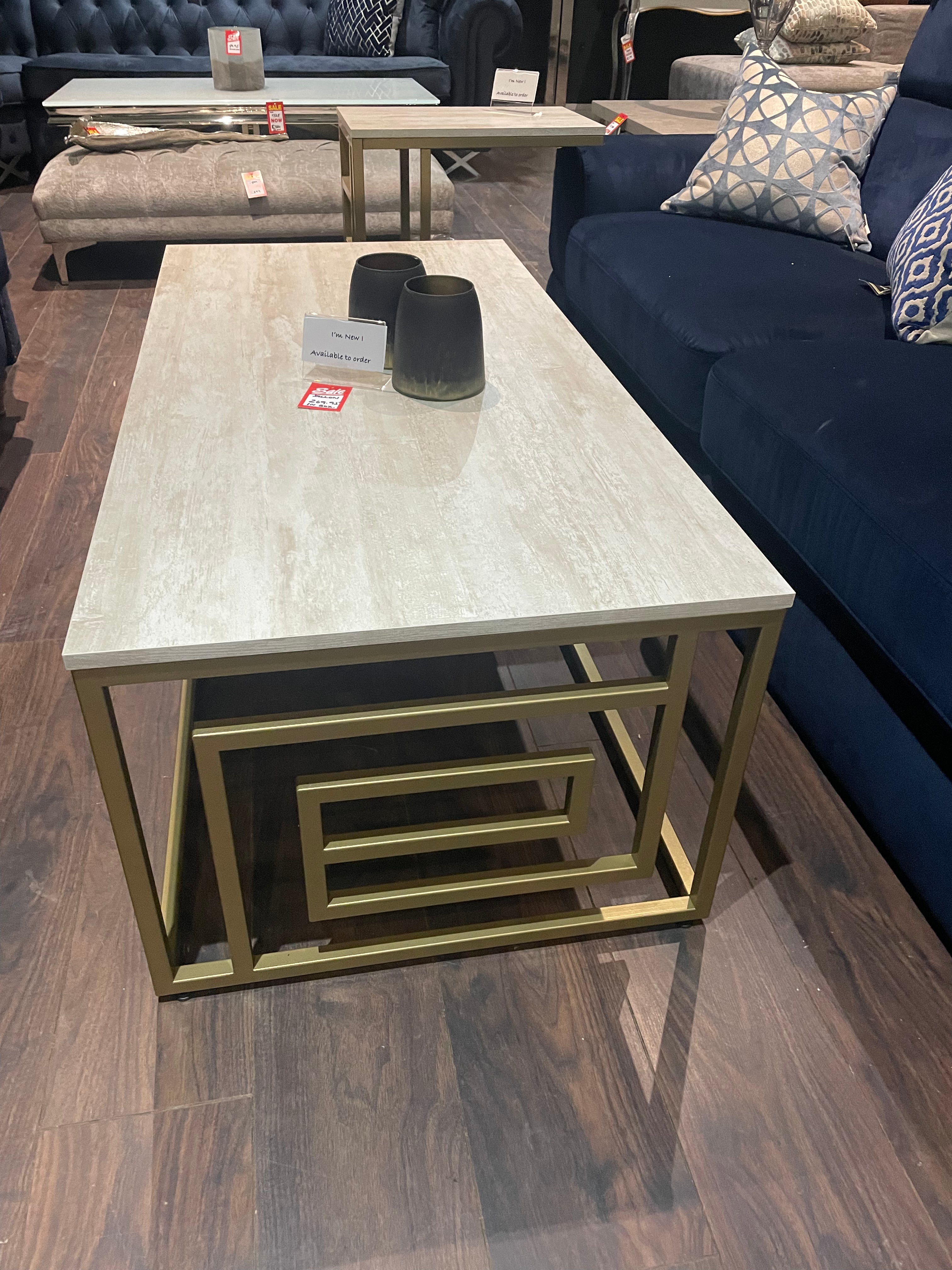 Dillon Cream and gold Coffee Table. Marble look Special purchase offer.-Renaissance Design Studio