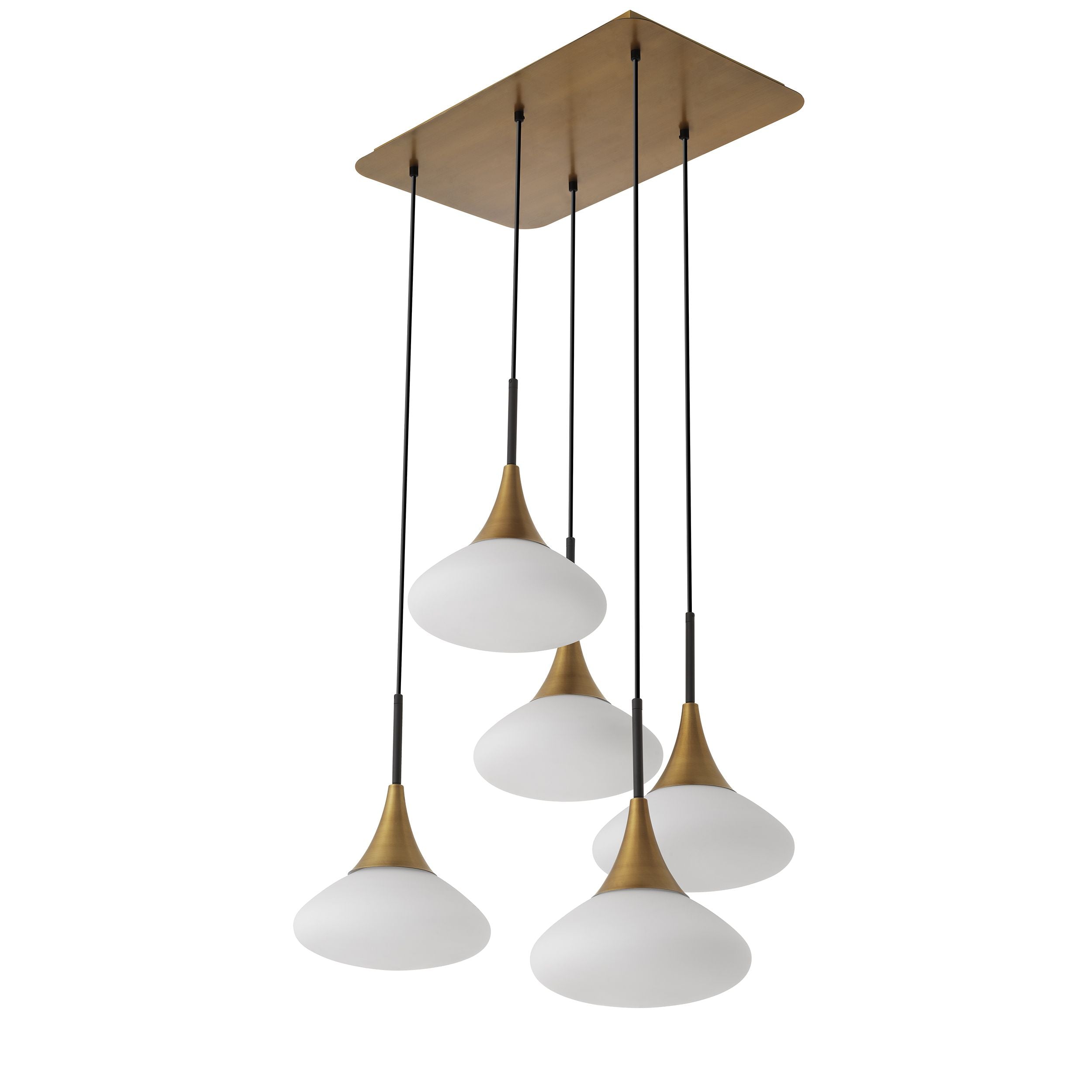Duke chandelier in antique brass and white glass-Renaissance Design Studio