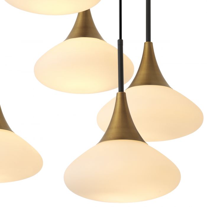 Duke chandelier in antique brass and white glass-Renaissance Design Studio