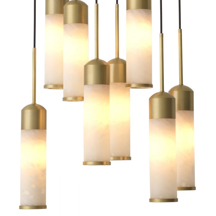 Eden 8 light Hanging Pendant chandelier in Antique brass and alabaster-Renaissance Design Studio