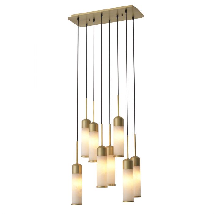 Eden 8 light Hanging Pendant chandelier in Antique brass and alabaster-Renaissance Design Studio