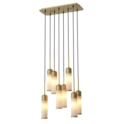 Eden 8 light Hanging Pendant chandelier in Antique brass and alabaster