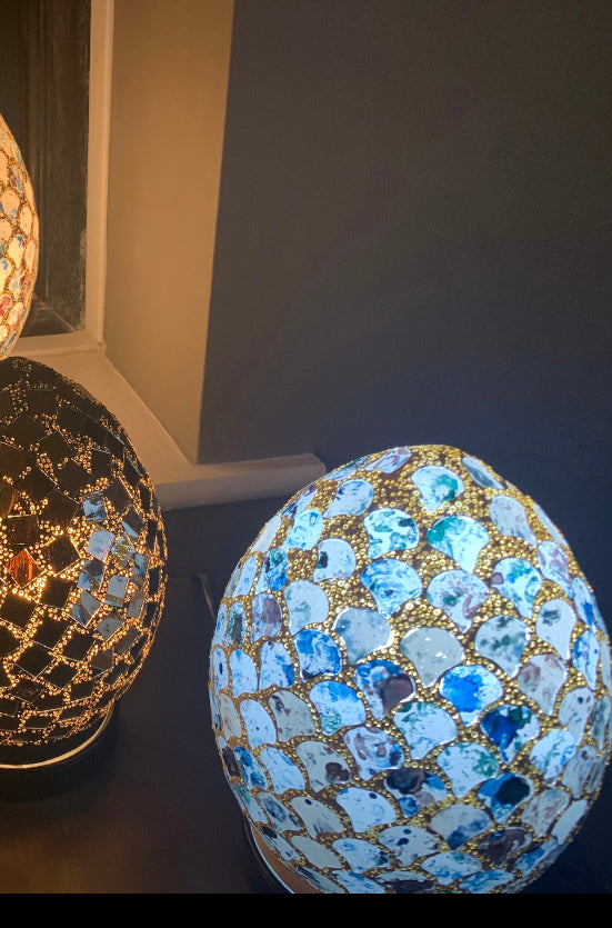 Egg lamp mosaic blue half price-Renaissance Design Studio