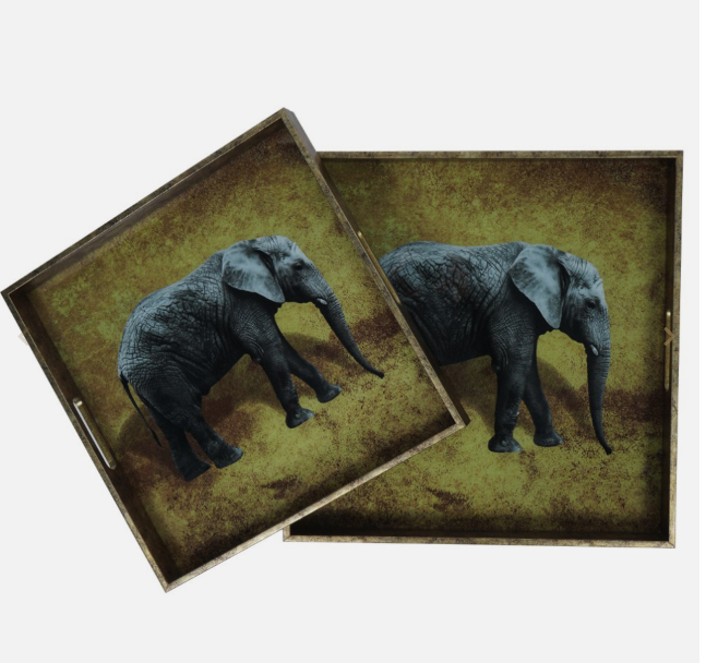 Elephant Decorative Set of 2 Nesting Trays-Renaissance Design Studio