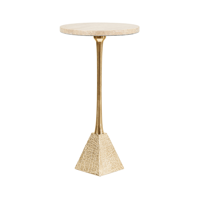 Ella Gold Metal Side table with travertine marble top-Renaissance Design Studio