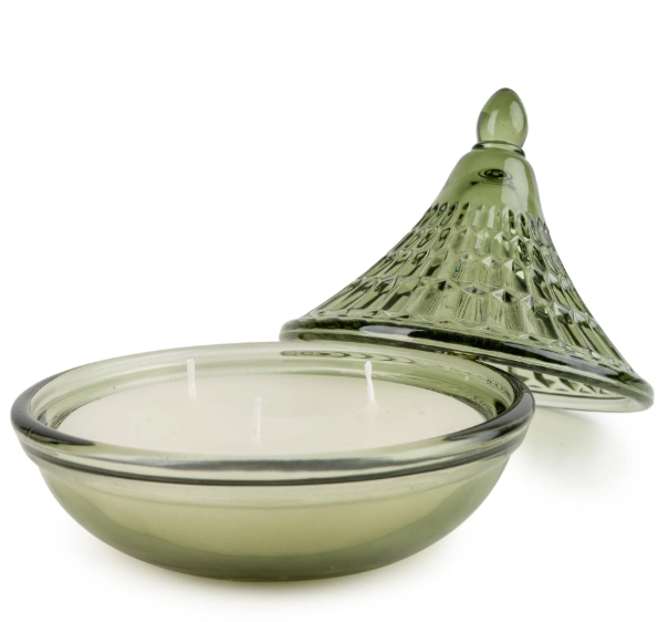 Embossed Tagine Glass Candle - Green-Renaissance Design Studio
