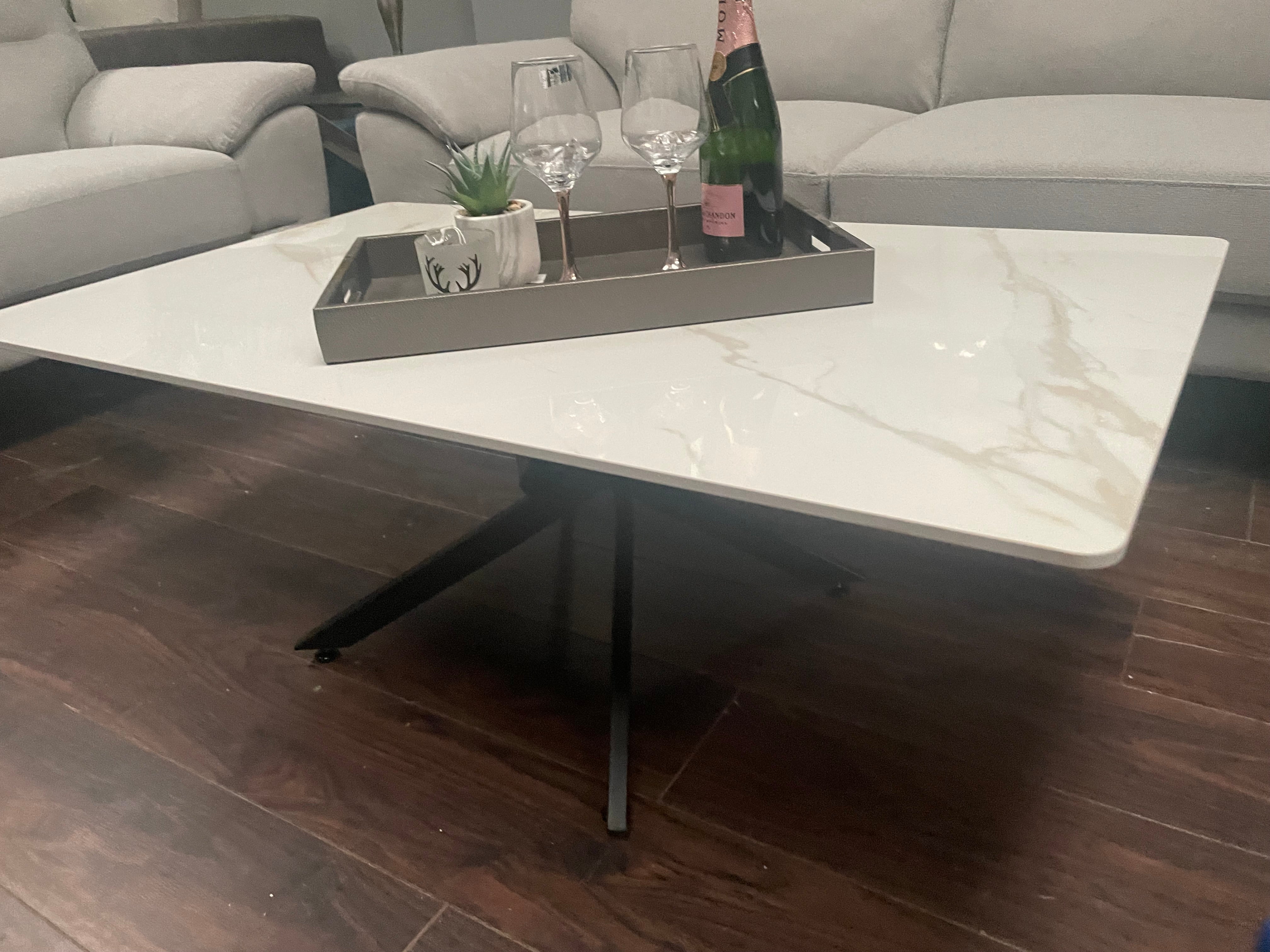 Enzo white marble and gold coffee table set.-Renaissance Design Studio