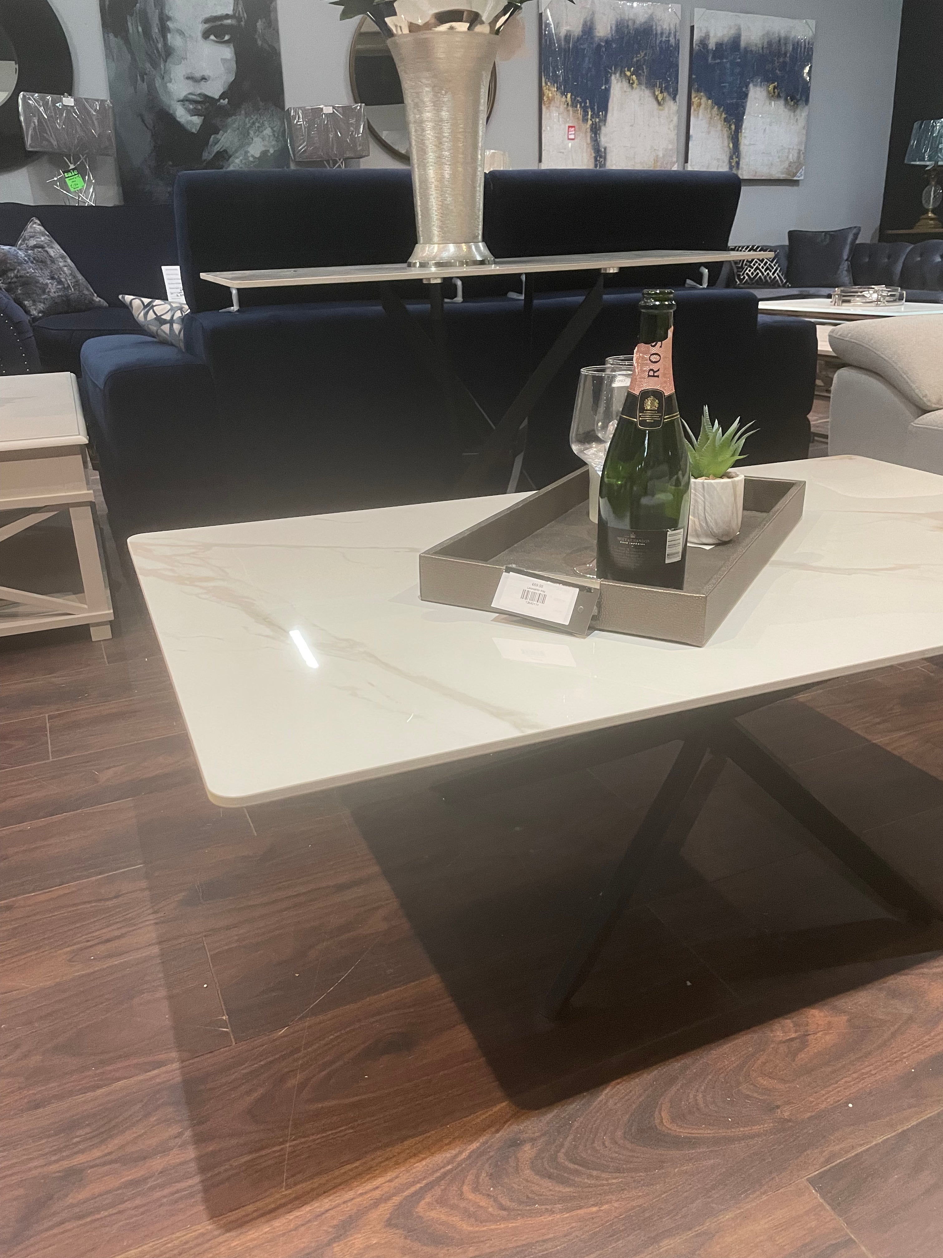 Enzo white marble and gold coffee table set.-Renaissance Design Studio