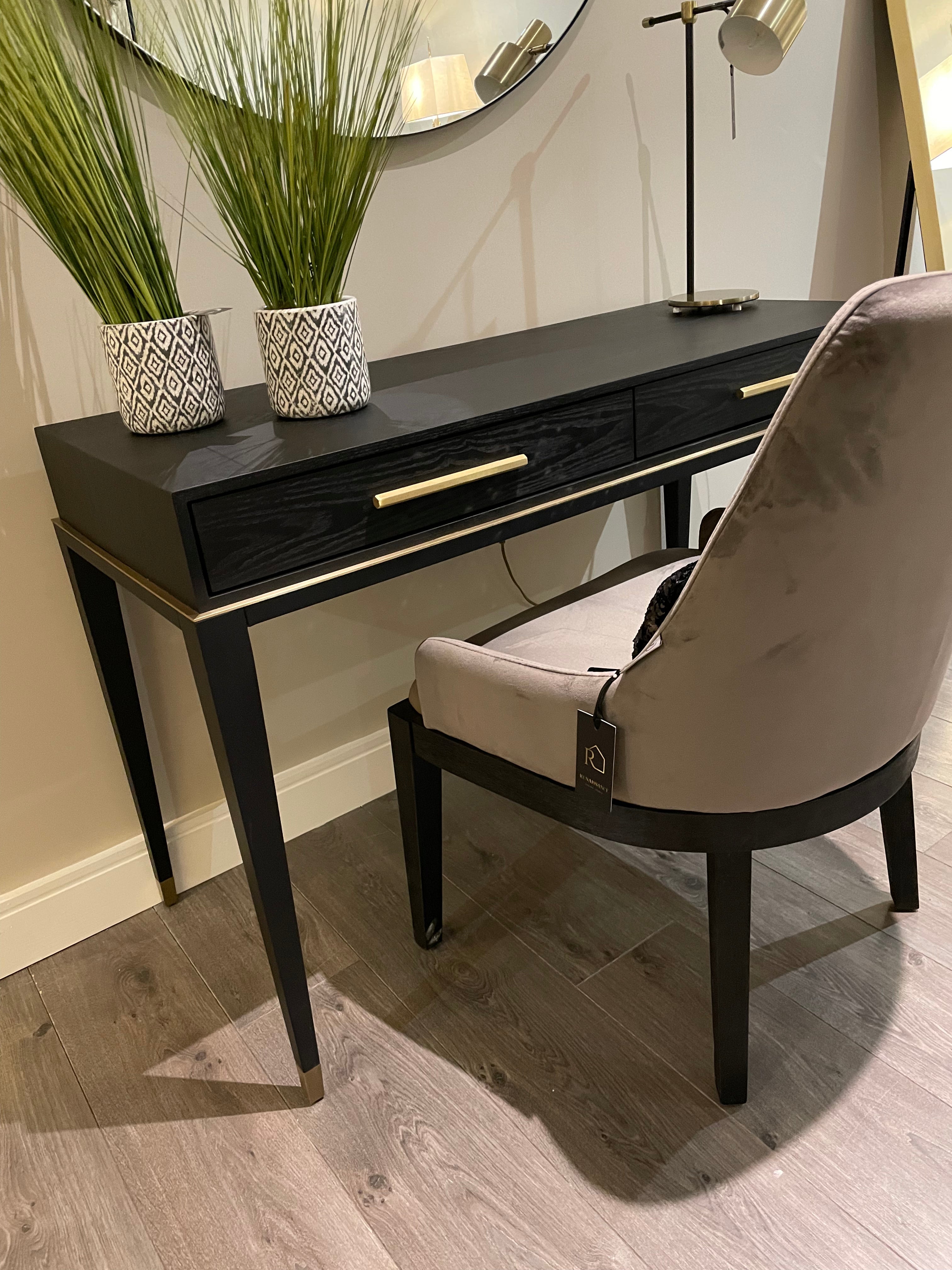 Evan black and Brass Desk by RV Astley-Console Table-Renaissance Design Studio
