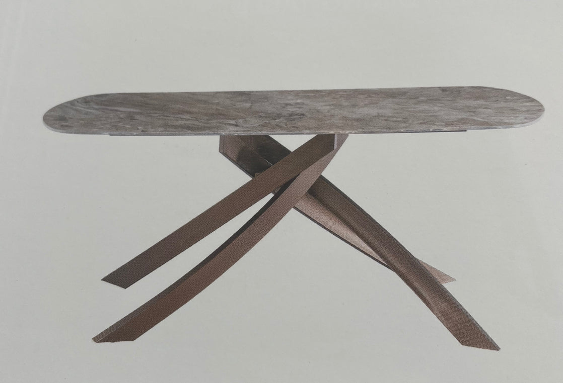 Fendi console table marbled stone with bronze legs-Renaissance Design Studio
