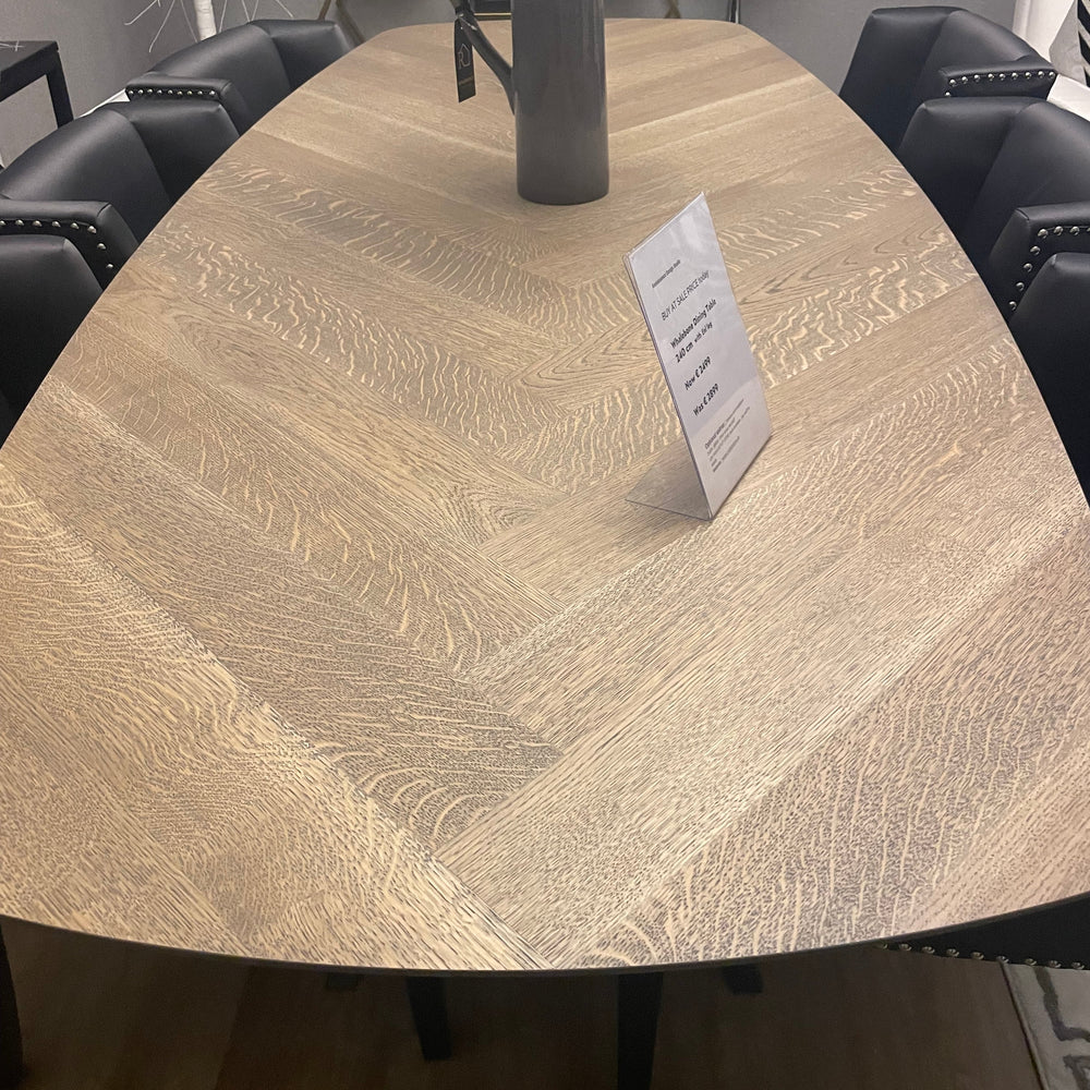 Fishbone 240cm  contemporary oak  dining  table with eel spider leg clearance price today