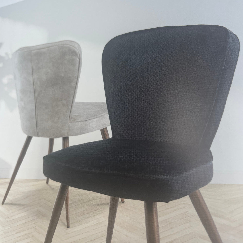 Flannery   dining chair with black  leg. finished in colour Linen