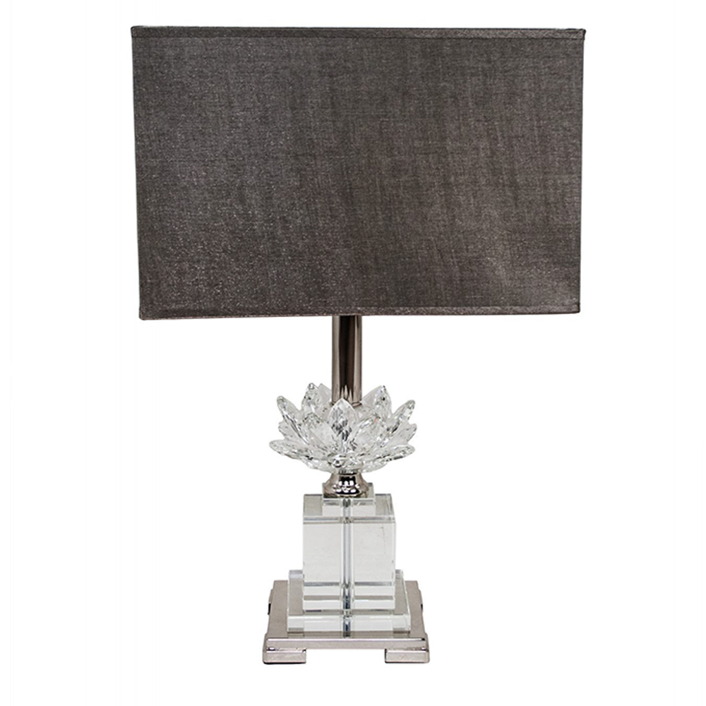 Fleur Crystal Glass & Nickel Flower Table Lamp With Shade-Renaissance Design Studio