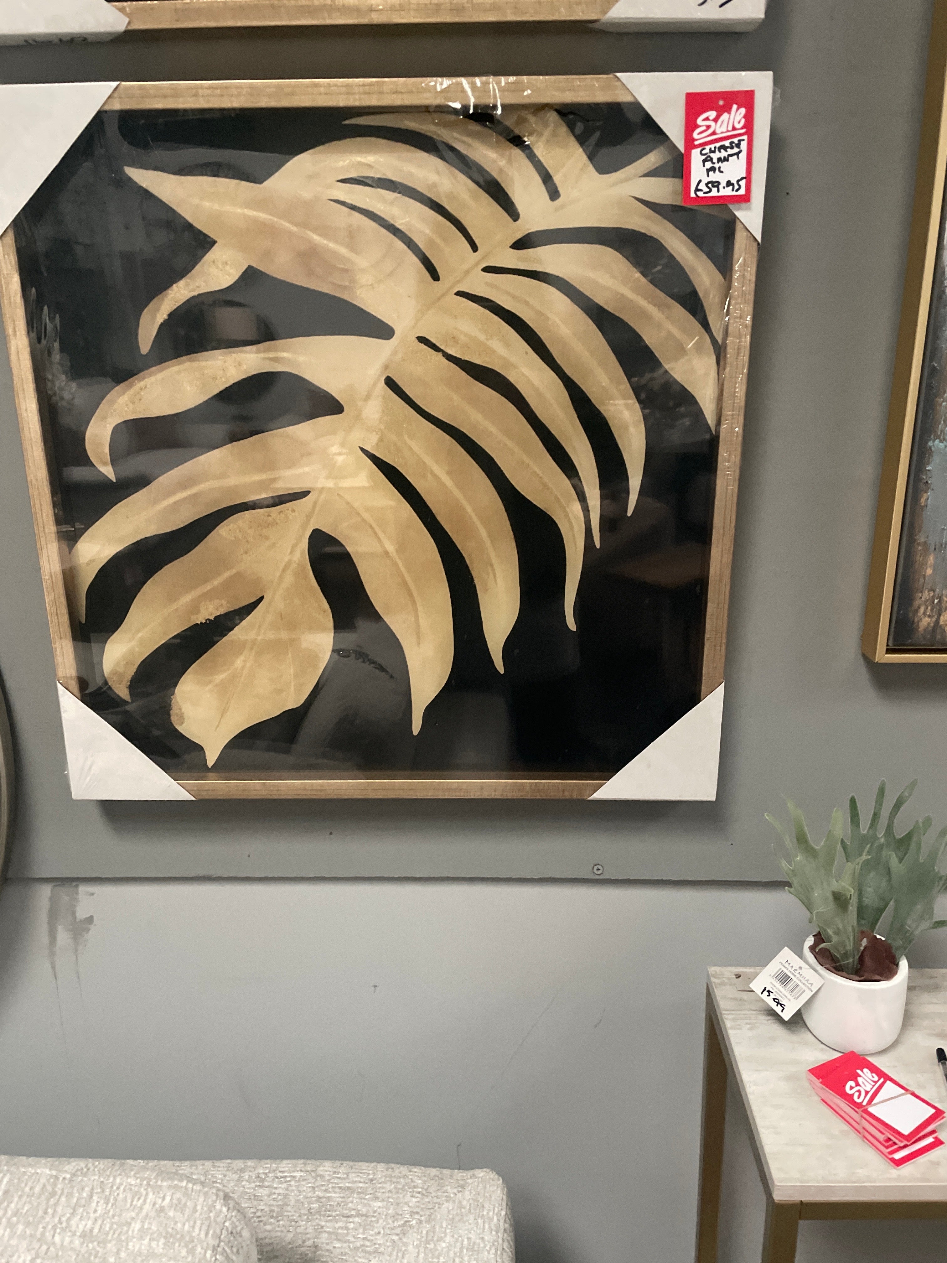 Framed picture with cheese plant leaf . Choice of 2 reduced-Renaissance Design Studio