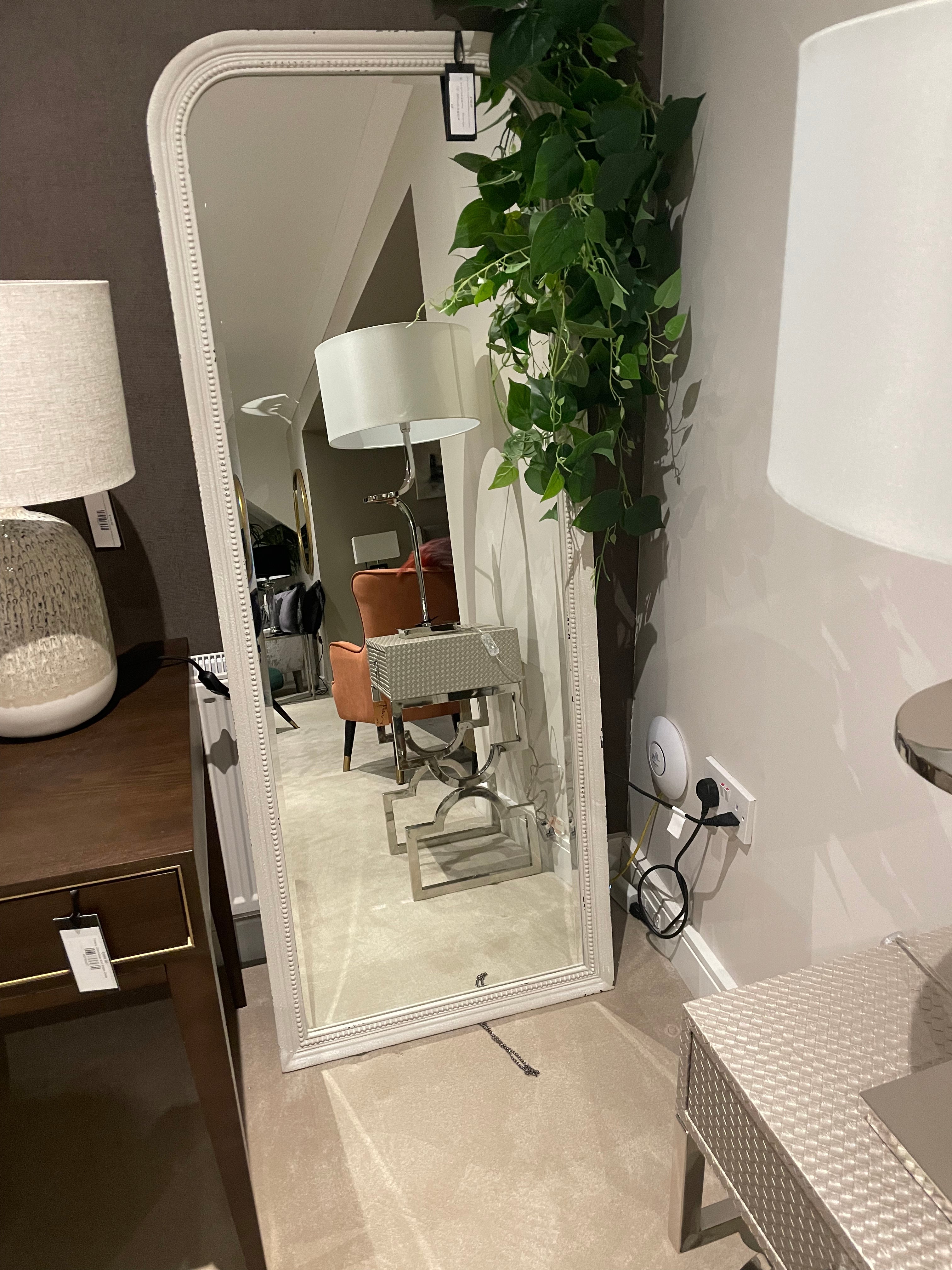 Grench Grey White and gold dressing beaded mirror on clearance-wall mirror-Renaissance Design Studio