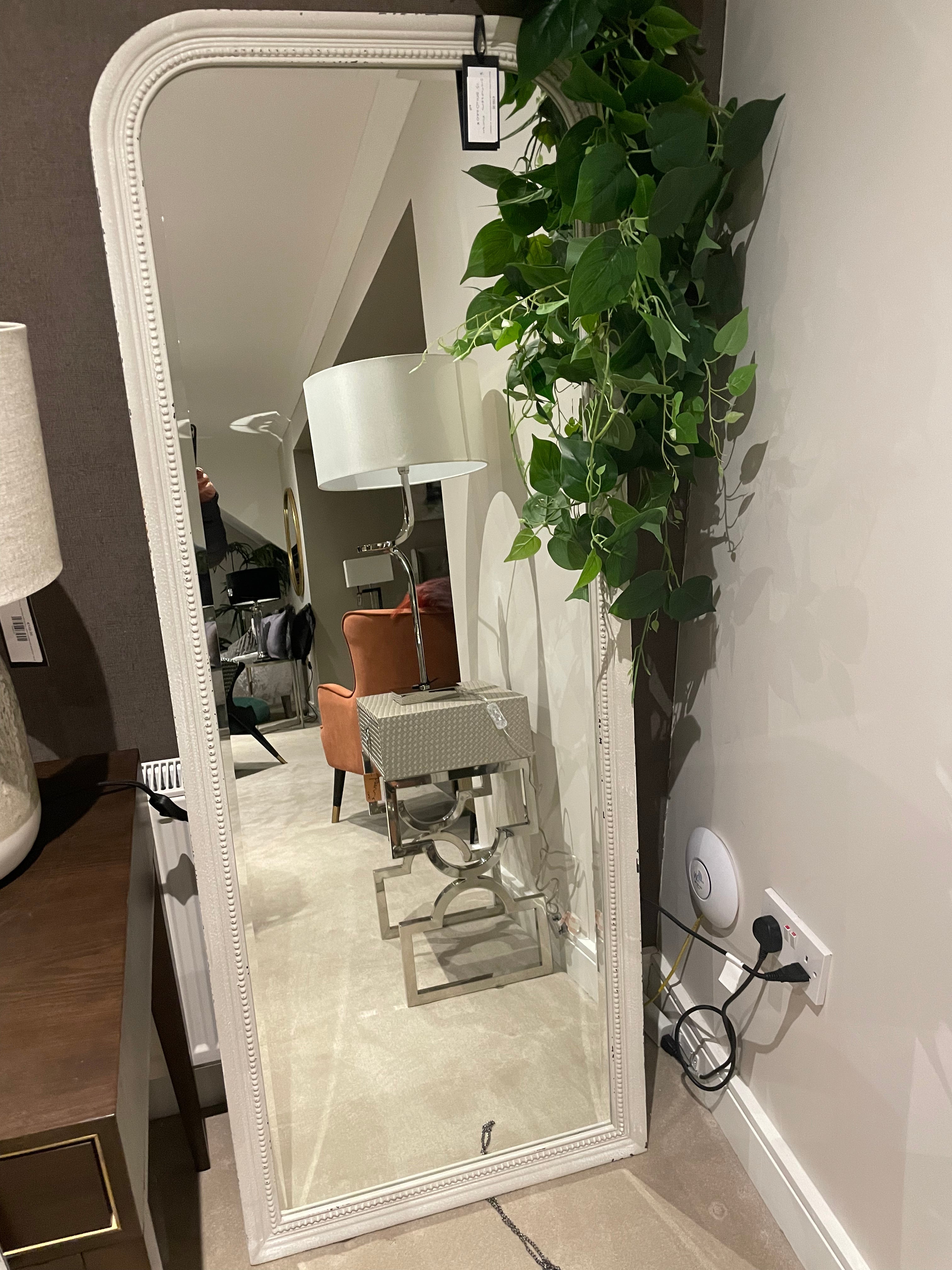 Grench Grey White and gold dressing beaded mirror on clearance-wall mirror-Renaissance Design Studio