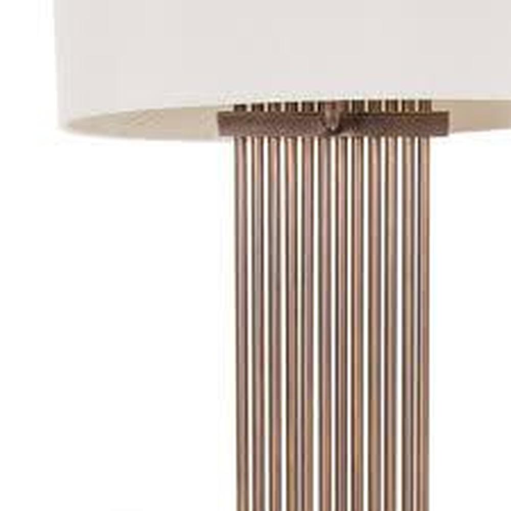 Gatsby Vienna Bronze Floor Lamp with antique brass linear stand and circular white shade.