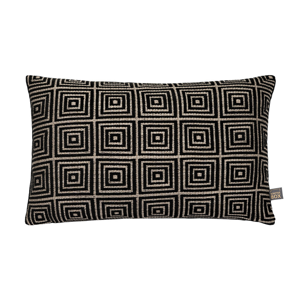 Geo Mosaic Cushion feather filled in Black and gold-Renaissance Design Studio