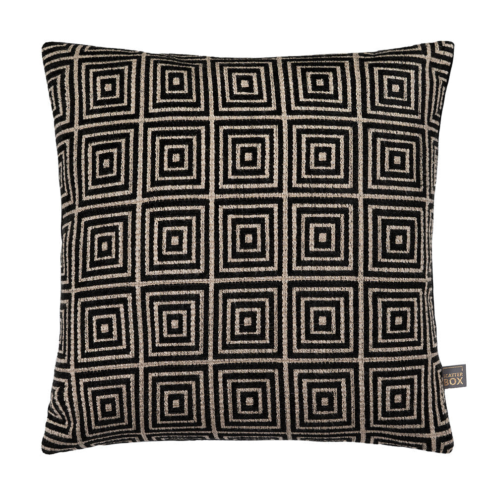 Geo Mosaic Cushion feather filled in Black and gold-Chair & Sofa Cushions-Renaissance Design Studio
