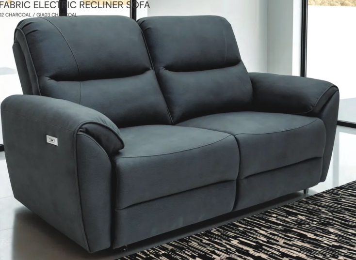 Gianni Charcoal Fabric Electric Recliner 3-Seater Sofa-Renaissance Design Studio