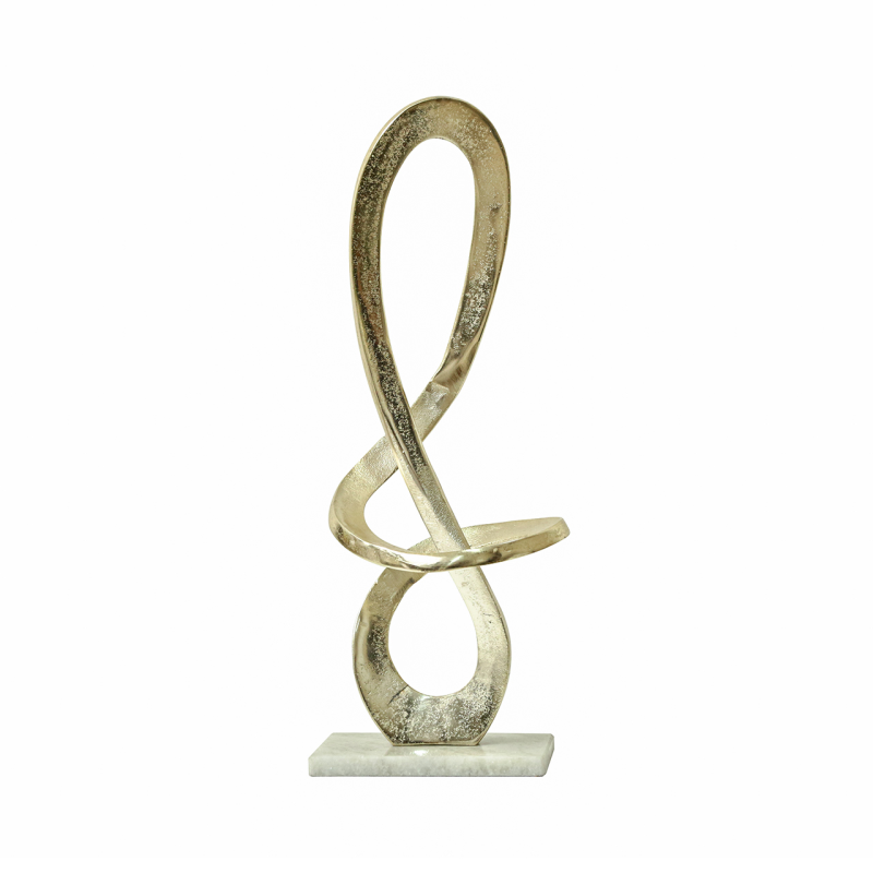 Gold Metal Sculpture With White Marble Base 46 cm-Renaissance Design Studio