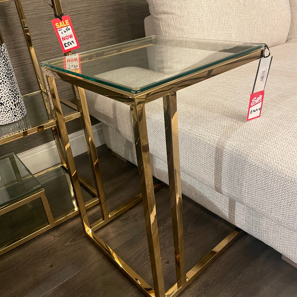 Charles Gold Metal Sofa Table with Glass top. Special Offer