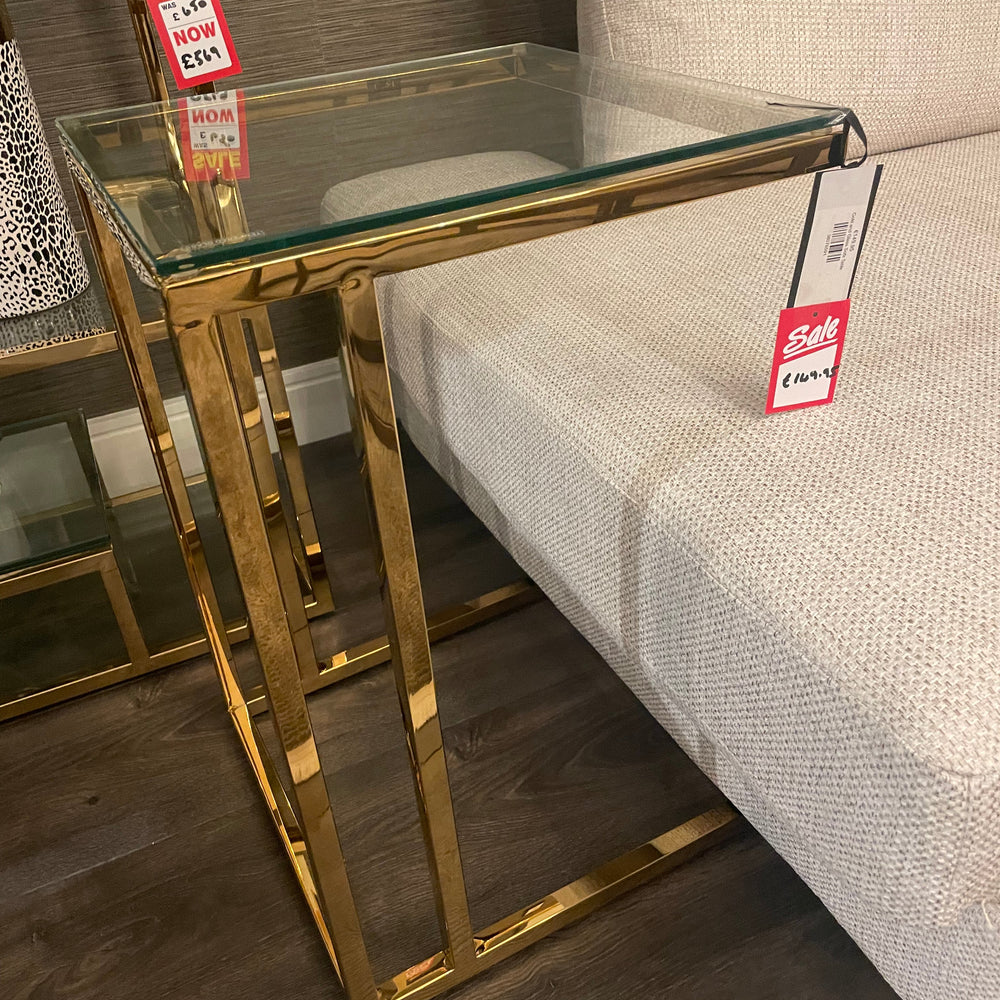 Charles Gold Metal Sofa Table with Glass top. Special Offer