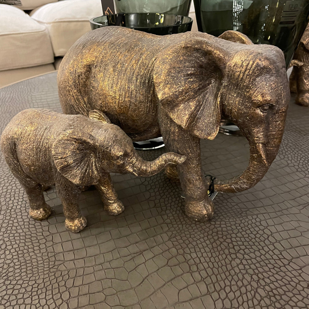 Gold Mother and Baby Elephant