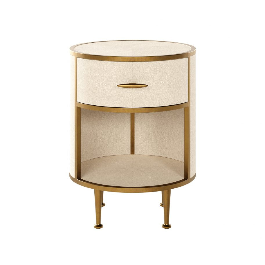 Hampton Bedside cabinet ivory faux shagreen with brass style surround-Renaissance Design Studio