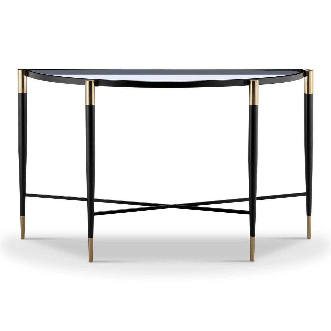 Harlinne Console Table black with gold caps-Renaissance Design Studio