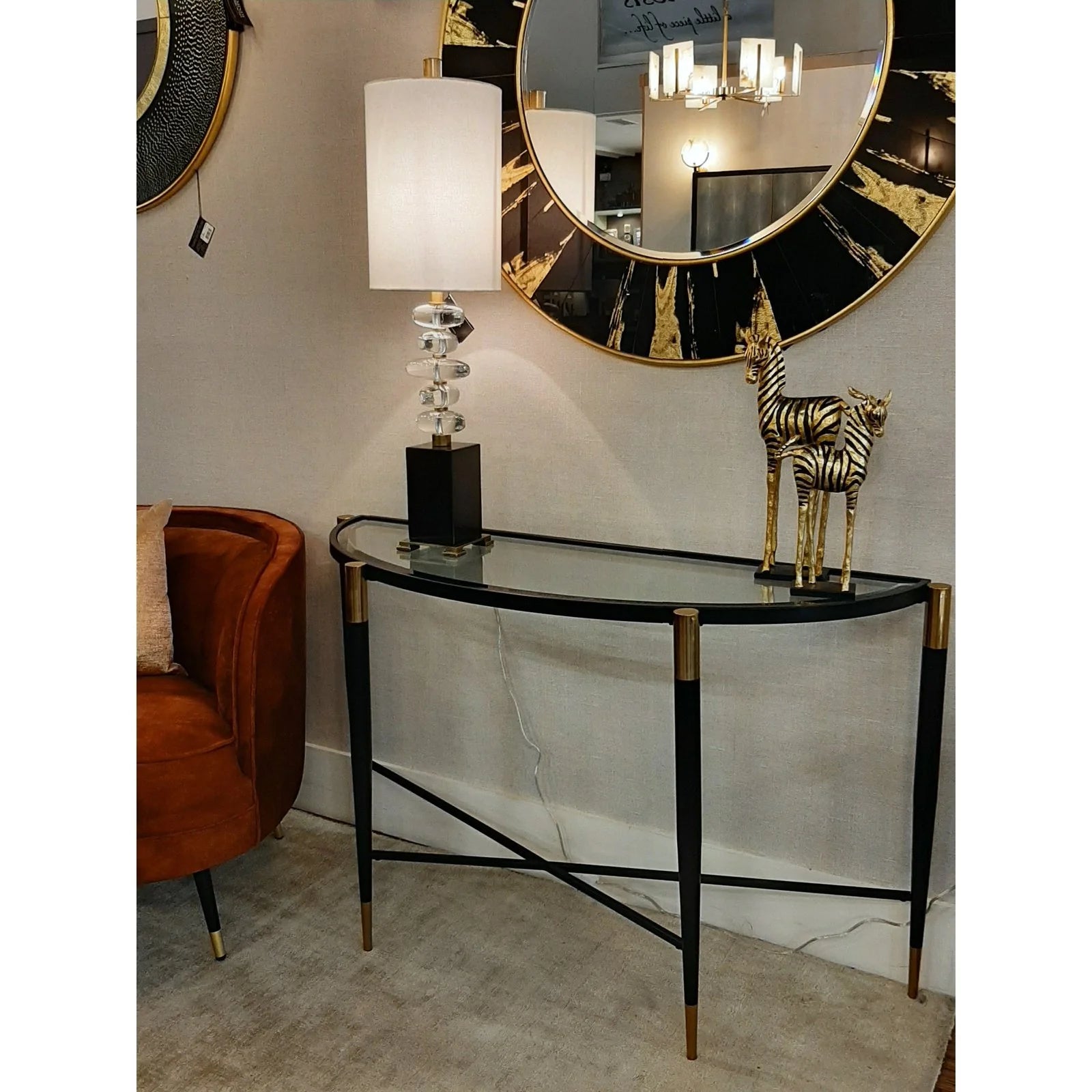 Harlinne Console Table black with gold caps-Renaissance Design Studio