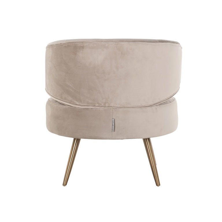Harmony Occasional chair in khaki velvet with gold leg. Reduced-Renaissance Design Studio