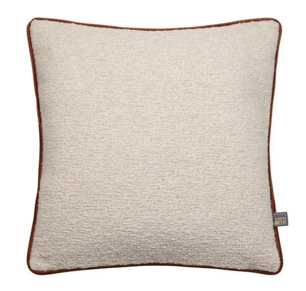 Harriet Textured Cream Cushion With Contrast Rust Piping-Renaissance Design Studio