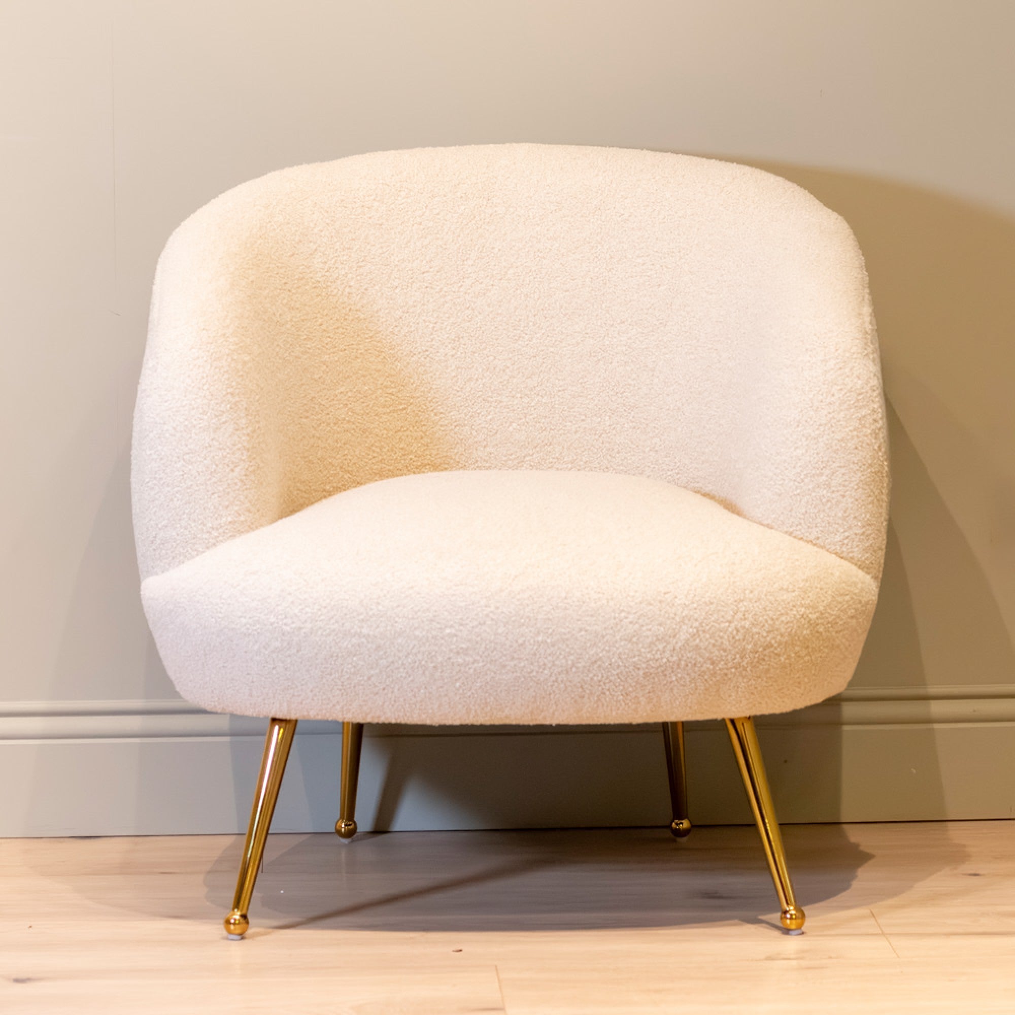 Hayley B occasional chair Boucle with gold leg Nett price as value item-Renaissance Design Studio